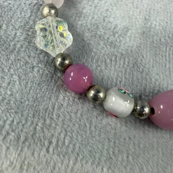 Vintage Glass Bead Bracelet With Toggle Closure & Pink White Silver Accents - Picture 6 of 16